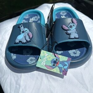 Disney Stitch Blue Slide-On Sandals with Cartoon Charm Unisex